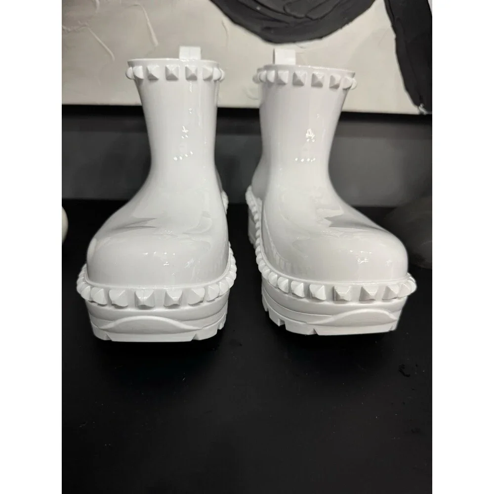 Carmen Sol Graziano Jelly Rain Boots Women's 36 US 6 White Studded BNWOT Vegan - Picture 2 of 6
